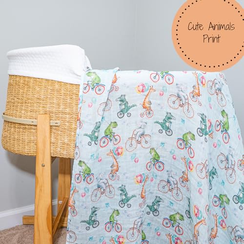Image of LollyBanks Baby Blanket, 100% Cotton Muslin Swaddle for Baby Boys and Girls, Soft and Breathable 47 x 47 Inches Receiving Blanket, Lightweight Newborn Swaddle Blankets, Registry (Animal Bike Print)