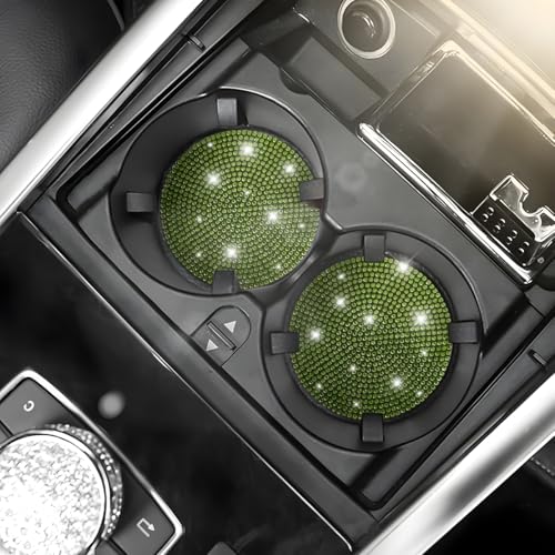 Image of Osilly Bling Car Cup Holder Coaster, Crystal Rhinestone Anti-Slip Insert Coasters, Universal 2.75 Inch Fashion Automotive Cup Mat, Car Interior Accessories Decor Gifts for Women (Yellow /Green, 4PCS)