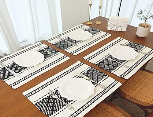 Image of ALSTONIA Cotton Table Runner - The Style of Our Table Linen and Dining Rooms and Eating Areas (Black, 14X20 INCH 4 PCS PLACMENT)