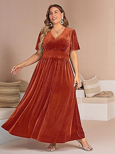 Image of Simplee Women's V Neck Velvet Maxi Dress Short Sleeve Empire Waist Long Formal Dress for Wedding Guest