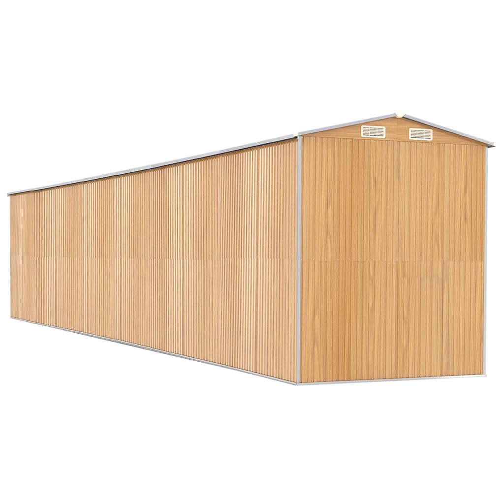 Geräteschuppen Hellbraun 192x1021x223 cm Metallgerätehaus aus verzinktem Stahl, großes Gartenhaus mit Schiebetüren und Belüftung für Gartengeräte und Werkzeuge