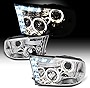 AKKON - For Dodge Ram Pickup Truck Chrome Clear Dual Halo Ring LED Projector Headlights Replacement Left + Right