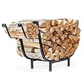TANIVO Firewood Rack, Firewood Holder for Outdoor and Indoor Fireplace Wood Storage, 25.5 Inch Firewood Rack Log Holder with Removable Kindling Hook, Heavy Duty/Weatherproof Steel Firewood Rack Stand