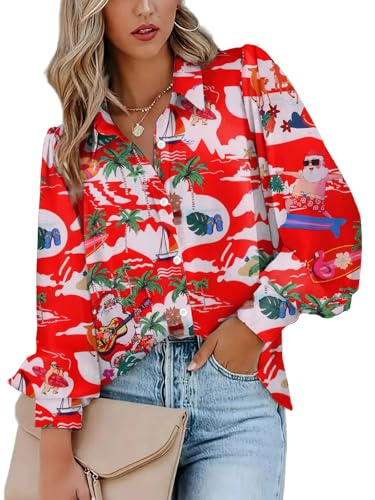 Zeagoo Oversized Boho Shirts for Women 2024 Spring V-Neck Lantern Long Sleeve Blouse Button Down Tops Dressy Casual