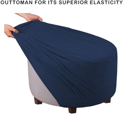 Miniatura 4 de VIENLOVE Funda otomana redonda de mezcla de poliéster, fundas protectoras elásticas con parte inferior elástica, textura lavable a máquina, tela