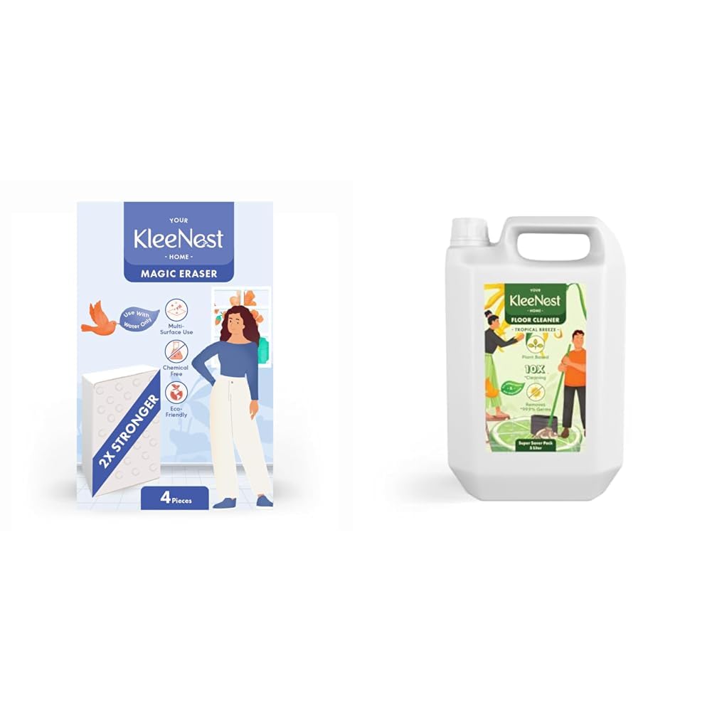 Magic Eraser Cleaning Sponge|Pack of 4 & 5 Litre Floor Cleaner, Tropical Breeze