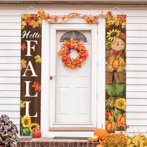 Festive Fall Scarecrow Porch Banner Sign