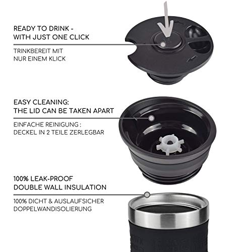 Milu Taza aislante de café y té para llevar 370ml 450ml - 100% a prueba de fugas - Taza de acero inoxidable para beber… - Imagen 3