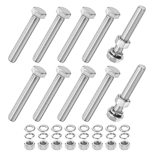 M METERXITY 10-Pack Hex Head Screw Bolt with Nuts Flat &amp; Lock Washers M12x75mm Stainless Steel Bolts and Nuts Kit Fully Threaded Metric Bolt Assortment for Equipment/Machinery