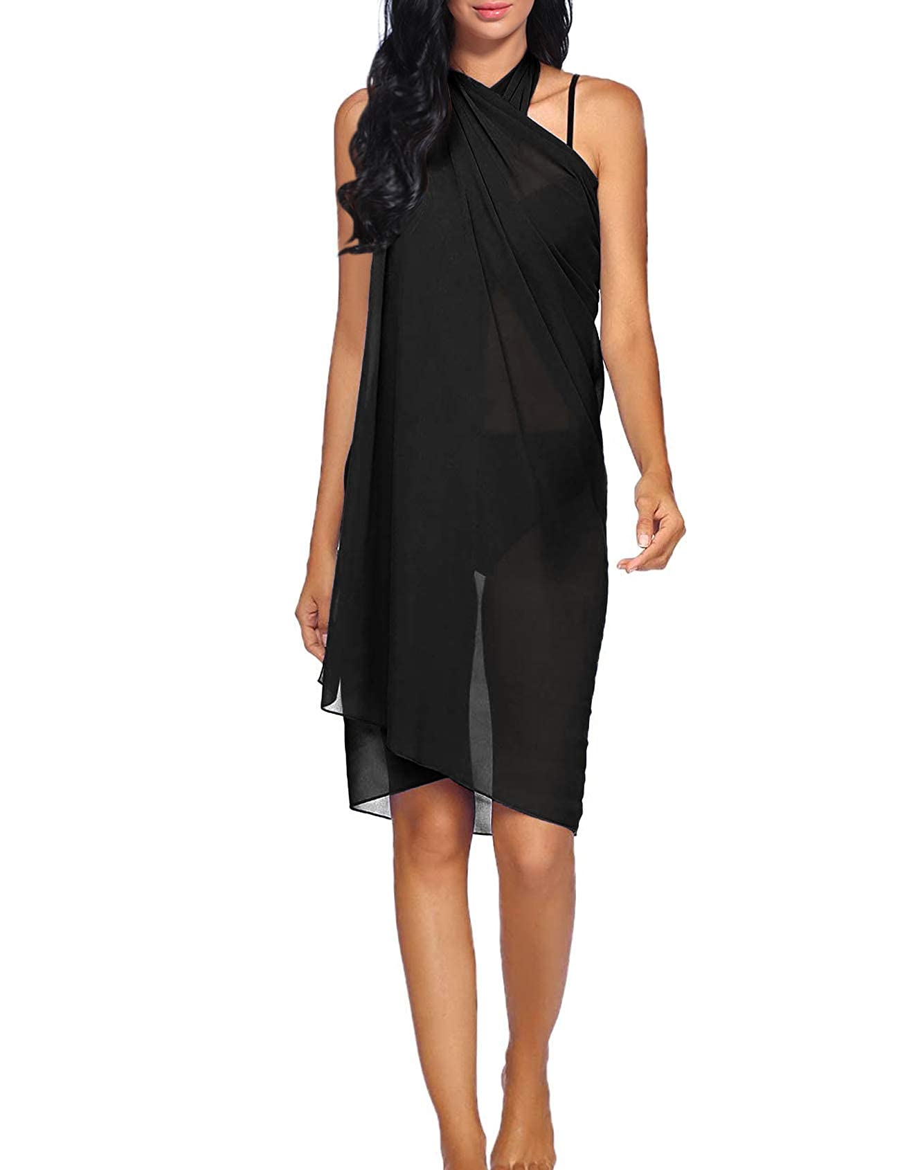Madam Uniq Mujer Beach Sarong Wraps Bikini falda gasa atado traje de baño cubrir arriba - negro - Talla Única