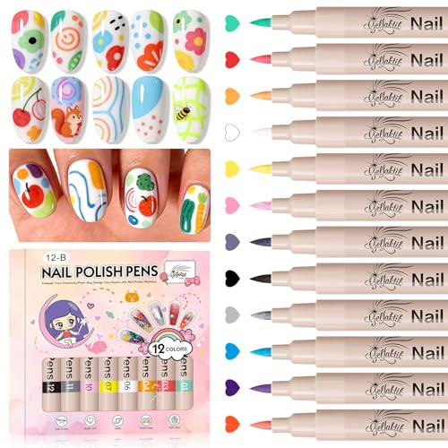 Image of Nail Art Pens,12 Colors 0.7mm 3D Nail Polish Pens for Women | Quick-Dryings, Nail Marker for DIY Paint /Dotting /Liner, Home & Salon Manicure Tools, Great Gift, Non-Toxic, Beginner Friendly