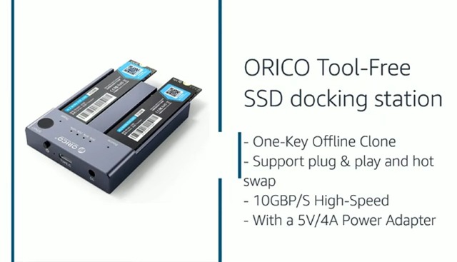ORICO M.2 NVMe SSD Clone Docking Station 40 Gbps M2 NVMe SSD Cloner Dock, Dual Bay M.2 NVMe SSD Docking Station met ventilator, ondersteunt offline kloning, compatibel met NVMe SSD 2230/2242/2260/2280