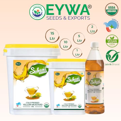 Image of Organic Cold Pressed Yellow Mustard Oil (10 Litre) Cold Pressed /Wood Pressed Oil | Pile Sarso /Yellow Mustard Kachi Ghani Ka Tel by (Suhani) EYWA