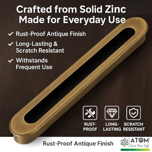 Image of Atom 10.1 Inches Sliding Concealed Handle for Wardrobe & Cabinet | Brass Door Handle for Drawer, Cupboard, Almirah & Kitchen Cabinets (Set of 2, CH-317) | Handles for Wardrobe and Doors