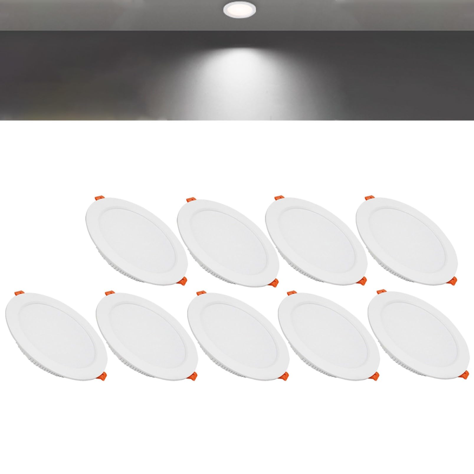 TTiiLoe 18W Round LED Recessed Ceiling Spotlights, 6000K Cold White Ultra Slim Panel Ceiling Light, Cut Φ150-160mm, AC110-240V Downlights for Hallway Stairwell Showroom, 9 Pack