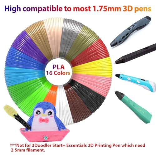 Image of 3D Pen Filament 160 Feet, 16 Colors, Each Color 10 Feet, 250 Stencils eBooks - 3D Printer Pen Refill PLA 1.75mm, Compatible with MYNT3D, SCRIB3D, PIKA3D Super and Pro Pen