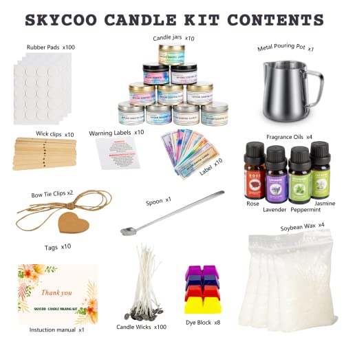 Skycoo 289 Pieces Candle Making Kit, Candle Making Supplies Diy Arts And Crafts Kits For Adults, Beginners, Kids Including 17.6Oz Wax, Melting Pot, Dyes, Fragrance Oil, Wicks, Tins #TOP3