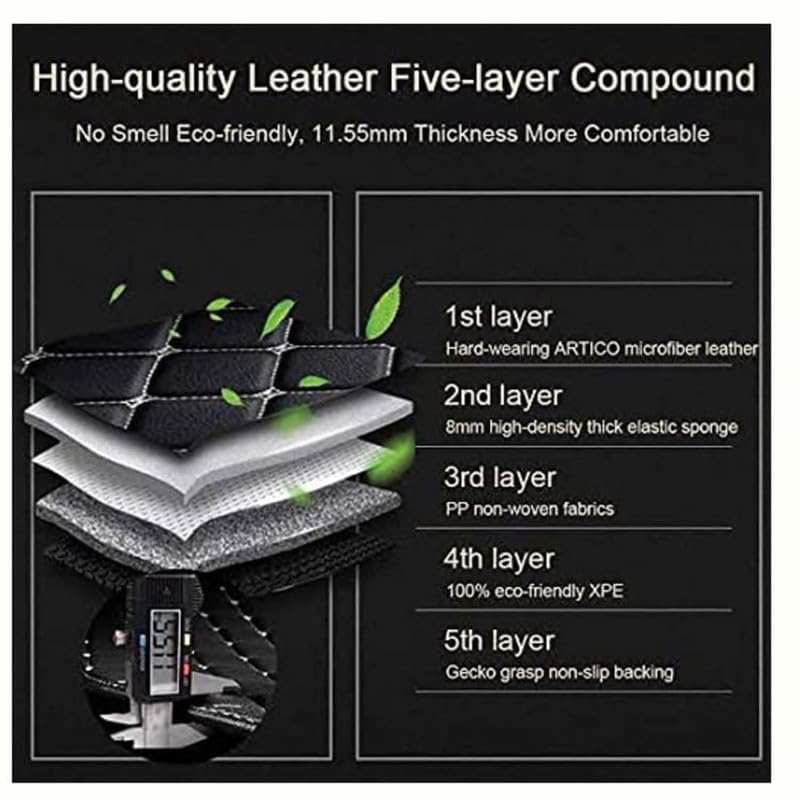 Image of Universal Car 7D Floor Mats for 5-Seater Cars | Premium PU Leatherette Car Foot Mats | Anti-Skid, Waterproof, Easy to Clean | Black | Set of 3