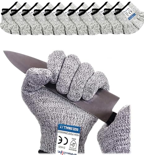 Image of Dowellife Cut Resistant Gloves Food Grade Level 5 Protection, Safety Kitchen Cuts Gloves for Oyster Shucking, Fish Fillet Processing, Mandolin Slicing, Meat Cutting and Wood Carving. (Medium-12 Pairs)