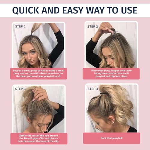 Mini Pony Popper Clip - High Ponytail Holder for Volume & Lift - Versatile for All Hair Types, Ponytail Tool for Thick & Long Hair - Easy-to-Use Hair Styling Accessories for Women, Clear Pony Popper - Thumbnail 3