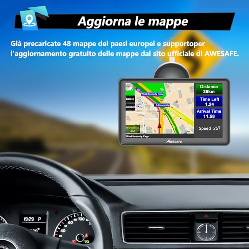 AWESAFE Navigatore Auto/Camion 7 Pollici 2024 GPS Navigatore Satellitare Auto Camper Autobus Taxi, Avviso Traffico Vocale, Limite di Velocità, Aggiornamenti gratuiti delle mappe a vita