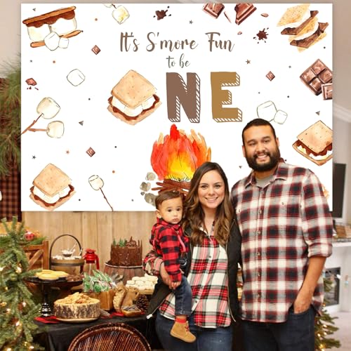 Jollyboom S'mores Birthday Party Decorations, It's More Fun to Be One Backdrop Banner Photography Background for Boys Girls Camping Campfire 1st Birthday Party by Jollyboom - Used condition - Image 4