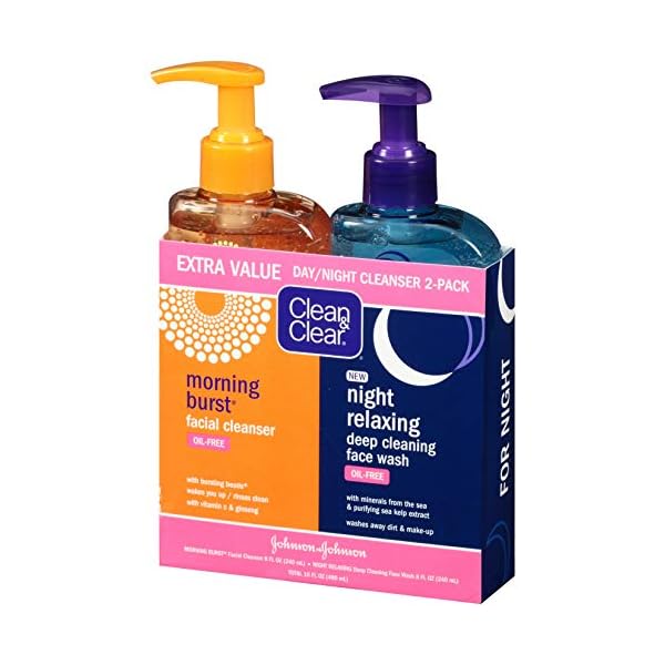 Clean & Clear 2-Pack Oil-Free Facial Cleansers with Citrus Scent, Morning Burst and Night Relaxing, 16 oz