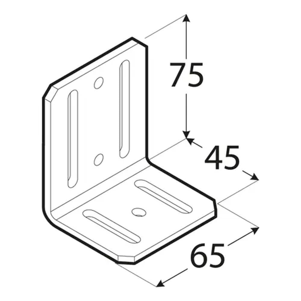 75mm x 45mm x 65mm Galvanised Adjustable Angle Brackets for Wood 4mm Thick Timber Steel - Zinc Plated Steel KR3 (Pack of 20) K13AB - Image 2