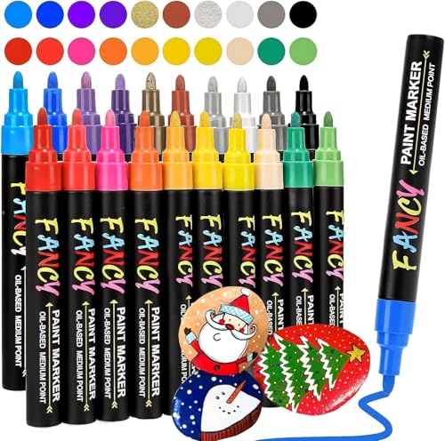 RATEL Peinture Acryliques Stylos, 20 Couleurs Marqueur Stylos Acrylique à Base d'huile Pigment étanche, Costume pour Pierre, Porcelaine, Verre, T-Shirt, DIY, Non Toxique - sécurité des Enfants
