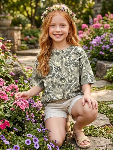 Eatbook Kids Tie Dye Camo Shirt for Girls Oversized Camouflage Cute Outfit — view 3