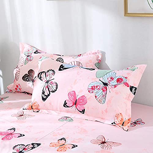 Omelas Girls Pink Bedding Colorful Butterfly Full Queen Duvet Cover Set Kids Cute Butterflies Insects Printed Quilt Comforter Cover Reversible With Zipper Closure, Soft Microfiber, 3 Pieces #TOP6