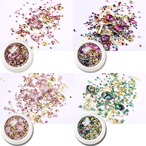 Gemmes à Ongles Brillantes Cristaux 4 Boîtes Mix Taille Cristaux Diamant d'Ongle Nail Nail Mix Glitter Art Strass Cristaux Art Nail Sequins Pour 3D Nail Art Nail Paillettes Pour l'Art d'Ongles De Diy Cover