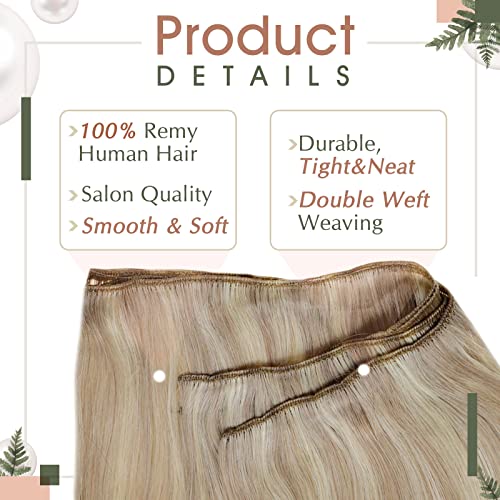 RUNATURE Weft Hair Extensions Human Hair Blonde Highlight Ash Blonde Sew in Weft Hair Extensions Real Hair Blonde Double Weft Hair Extensions Real Human Hair 20 Inch 100 Gram - Image 3