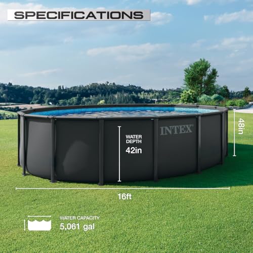 Image of INTEX 26325EP 16ft X 48in Ultra XTR Frame Deluxe Above Ground Swimming Pool Set with 1500 GPH Sand Filter Pump, Removable Ladder, Ground Cloth, Pool Cover, SuperTough, Puncture and Rust Resistant