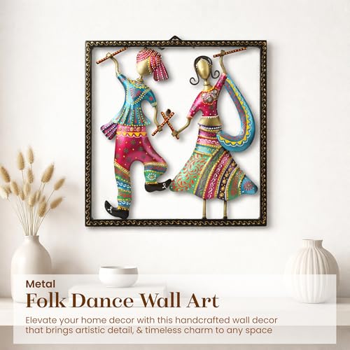 Image of Habere India-All the Cultures Fabricating India Rajasthani Figures Wall Decor | Wall Decor for Living Room | Rajasthani Wall Decoration | Folk Art Panel | Gifting Wall Art (Design02: L33 x W4 x H35 cm)
