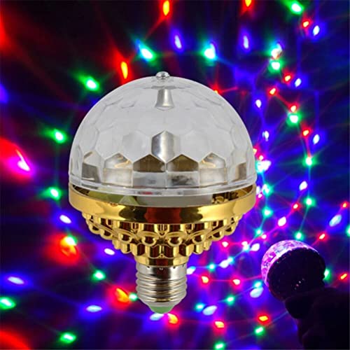 Faruxue Colorful Rotating Ball Light DJ Crystal RGB Party Light Disco Ball LED RGB Strobe Party Lamp Bulb Rotating Ball Light Bulb with Socket