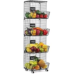 Estanterias Fruteria Madrid Shinoske Frutero de 4 Pisos, Cesta de Verduras de Metal, Almacenamiento con poleas para Cocina o baño, Frutas