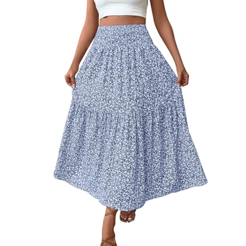 Mrat Women's Floral Skirts Elasticated Waist Midi Summer Skirt Sw...