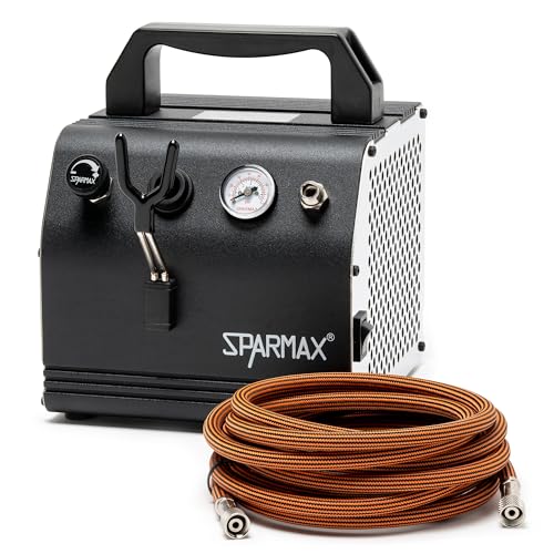Image of Sparmax AC27 Airbrush Compact Compressor - Portable, Oil-Free Piston, Adjustable Pressure with Built-in Gauge & Airbrush Holder - for Makeup, Nail Art, Models, Crafts