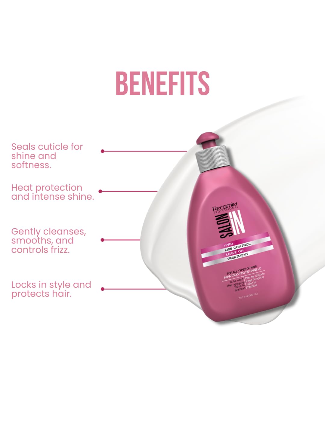 Salon In by Recamier - Liss Control Leave-On Hair Treatment | Leave-in Anti-Frizz Hair Care Treatment | 10.58 fl oz / 300 ml