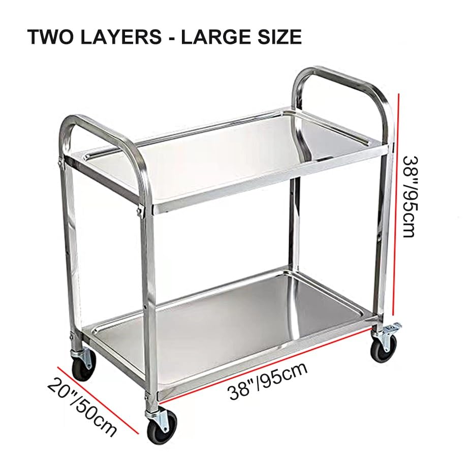 BREZO Rolling Tool Cart, Trolley Cart, Stainless Steel Utility Cart, Medical Cart with 360° Silent Wheels, 30