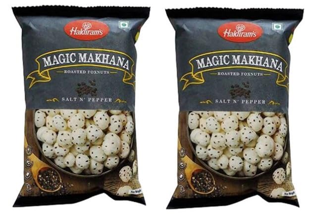 Haldiram Magic Makhana (30 Gram) - Roasted Foxnuts - Crunchy & Healthy - Tasty & Seasoned Snacks - Gluten-Free & Vegan (Foxnuts Simply Salted, Pack of 2)