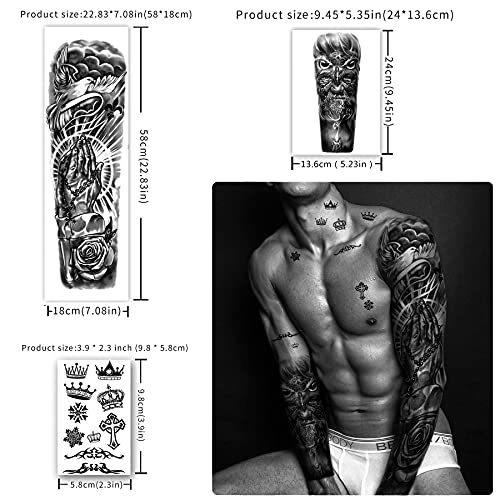 Metuu 46 Sheets Extra Large Full Arm Temporary Tattoos For Men And Women(L22.8”Xw7”), Lion Dragon Clock Flower Skeleton Scorpion Tattoos For Teens, Forearm Shoulder Temp Waterproof Fake Tattoo Stickers #TOP1