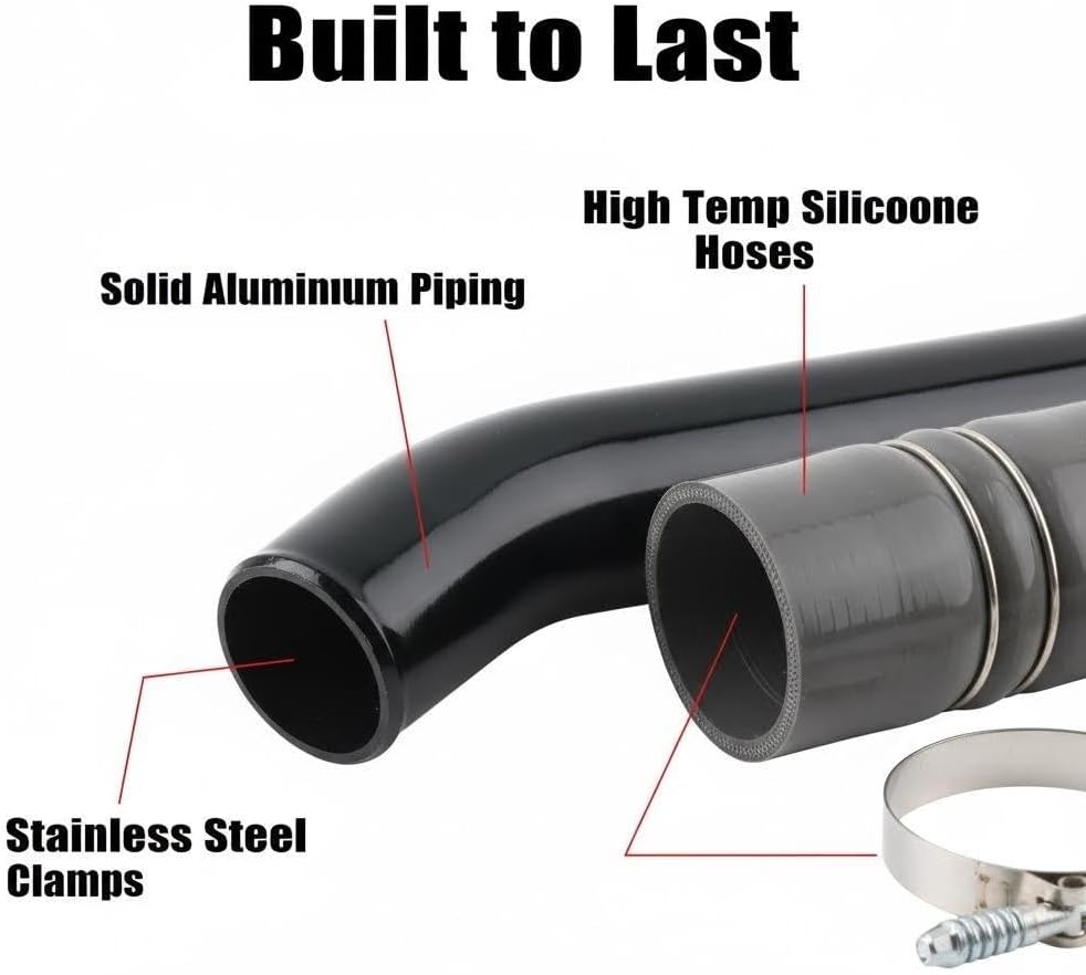 6.0L Diesel Turbo Intercooler Pipes + Intake Elbow Black Compatible with 2003-2007 Ford F250, F350 F450 F550 Super Duty 6.0L 363CI OHV V8 Diesel Turbo High Flow Aluminum Pipe