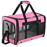Soft Sided Foldable Cat/Dog/Pet Carrier Bag, Portable Puppy/Pets Travel Carriers For Cats/Dogs With Shoulder Strap & Removable Mat, Durable Basket of 25 lbs - Pink, L