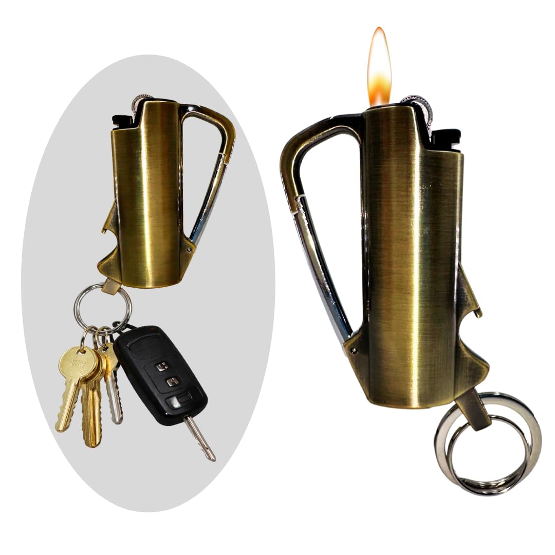 Lighter Case. Carabiner Keychain BIC Lighter Holder with Bottle Opener. 3 Colors & 2 Sizes to Choose from. BIC Sleeves for J5 and J6 Sizes. (Gold, Full Size BIC J6)-image-13
