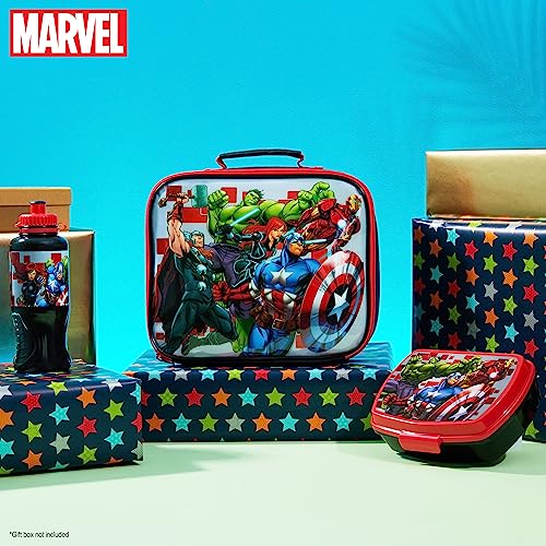Marvel Brotdose Kindergarten Schule Set 3er Kinder Lunchbox Set mit Lunchtasche Brotdose und Trinkflasche Junge Avengers Spiderman (Mehrfarbig Avengers)