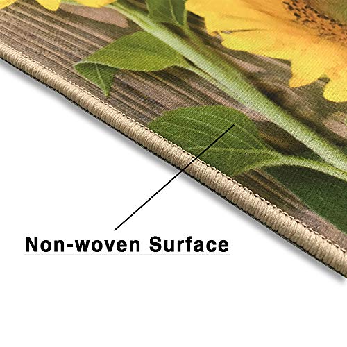 Kitchen Rugs Sets 2 Piece Floor Mats 3 Sunflower On The Wooden Table Doormat Non-Slip Rubber Backing Area Rugs Washable Carpet Inside Door Mat Pad Sets (15.7" X 23.6"+15.7" X 47.2") #TOP3