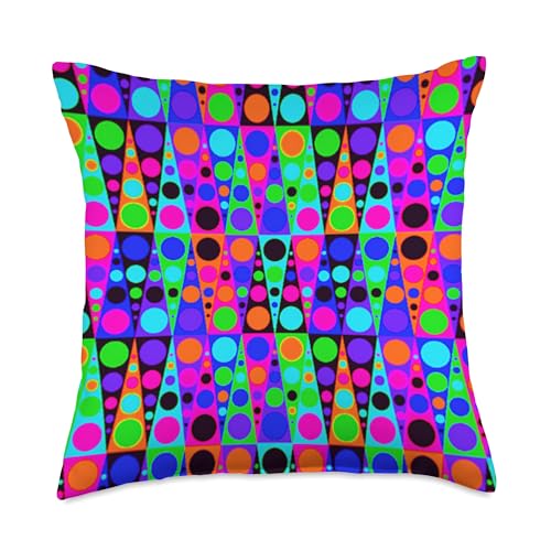 Vibrant Geometric Triangles Dots Pattern Colorful Retro 80s Throw Pillow