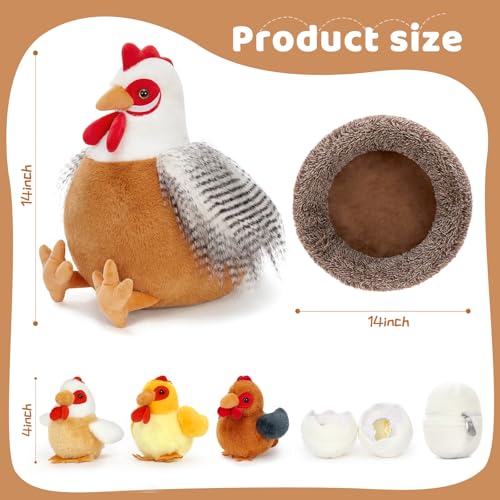 Image of MaoGoLan 8Pcs Chicken Stuffed Animals, Stuffed Laying Hen Chicken Plush Toys with 3 Babies Chickens and 3 Eggs,1 Nest House Plush Set, Cute and Soft Farm Stuffed Animals Gift for Kids,Girls,Boys,White